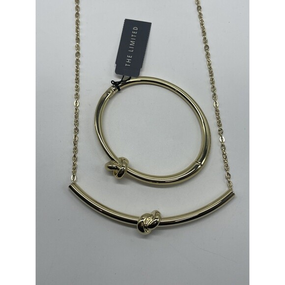The Limited Gold Tone Knot Carved Necklace With Matching Bracelet New - Picture 5 of 7